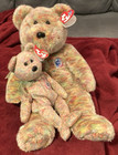 Ty Beanie Baby Bear  2 -multicolor 2000 Speckles   2001 Buddy  w tylon -nos-mwmt