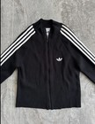 Adidas Original Black white Striped Rib-knit Full Zip Mock Neck Jumper - Size L