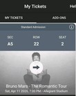 2- Bruno Mars Tickets Las Vegas Allegiant 4 11 26 Aisle Seat Floor Sec A5 Row 22