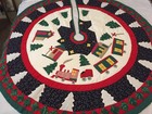 Quilted Christmas Tree Skirt 58    Vtg Train  Christmas Trees  Handmade