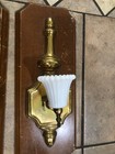 Unique Vintage Wall Sconce Wood  Brass Milk Glass Votive Holder  14 h 5 1 2 W 