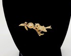 Vintage Michael Anthony 14k Gold Pearls Ruby Eye Robins Nest Pin