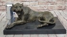 Signed Original Large Leopard Jaguar Bronze Sculpture Marble Figurine Statue Art