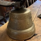 Large Heavy Antique Brass Alb Gusset Uetendorf Swiss Cow Bell Original Strap