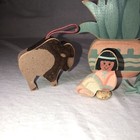 Vintage Southwestern Wood Cutout Figures Figurines Wooden Plant Feather Buffalo