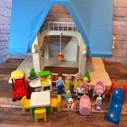 Vintage Little Tikes Large Blue Roof Doll House Dollhouse With Accessories