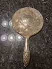 Victorian Vanity Hand Held Mirror Vintage Silver Plate Ornate Floral