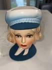 Vintage Htf 5 3 8  Teen Flight Attendant Head Vase Stewardess Japan Ascot Hat