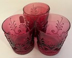 Set Of 3 -- Vintage -  Cranberry Pilgrim Glass - Old Fashioned Cocktail Glasses