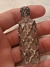Vintage Glass Filigree Mini Miniature Perfume Bottle Silvertone Overlay Empty