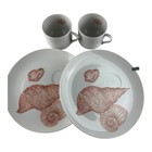 Fitz   Floyd Coquille Plates Mugs Peach Coastal Seashell Circa 1976 Japan 5 Set