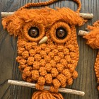 2 Vtg 70 s Retro Macrame Owl Wall Hanging Boho 12  Orange Set Jute Wood Branch