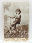 Antique 1900s Sepia Photo     Child On Tricycle     Original Vintage Studio Portrait