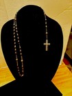 Vtg Black Wood Beaded Rosary Silver Toned Made In France Religious Cross 18 