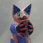 Alebrije Hand-carved painted Wood Cat With Drinking Horn Tilcajete Oaxaca Mexico
