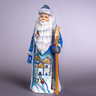Russian Santa Figurine - Hand Painted Wood  Signed  Winter Church  7 5 