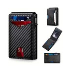 Men Vintage Leather Wallet Rfid Blocking Aluminum Auto Pop Up Credit Card Holder