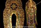 31 2  Chinese Bronze 24k Gold Gilt Cloisonne Inlay Gems Buddha Backlight Statue