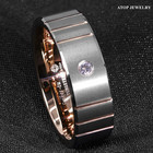8mm Brushed Rose Gold Cubic Zirconia Tungsten Ring Men Wedding Ring Atop Jewelry