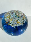 Vintage Blue Altaglass Art Glass Flower Paperweight Mid Century Modern Retro