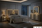 New Led Queen King Biege Cream 4pc Velvet Bedroom Set Modern Furniture Bed d m n