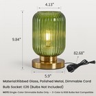 Mid Century Modern Table Lamp  Vintage Green Ribbed Glass Globe Dimmable Plug   