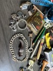 Vintage Junk Drawer Lapel Pin  Keychains Pens Naval Playing Cards Bracelet Lot
