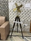 Handmade Brass Pedestal Fan On Teak Tripod Industrial Rotate Floor Fan High Gift