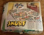 Vintage 80   s Peto Smurf Village Lawtex Twin 3 Piece Set Sheet Pillowcase Bedding