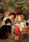 Pretty Little Girl Boy Feeding The Dog  Kids Art New Modern Russian Postcard