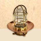Nautical Marine Brass Ship Post Mounted Bulkhead Light With Copper Shade