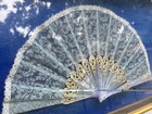 Vintage Framed Japanese Lace Hand Fan Gold Floral Painted Decorative Wall Art