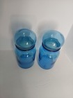 Pair Vintage Mid Century Mcm Apothecary Canister Blue Bubble Glass Belgium Jars 