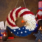 Handmade Wooden American Flag Bald Eagle Wreath Memorial Day 4th Of July Decor    
