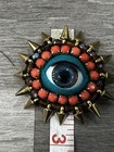 Pin Brooch Sara Molano Artist Art Gold Doll Eye Wynwood Felt Stone Beaded Orange