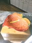 Vtg Tropical Hawaii Clay Flower Dish  Orange Authurium