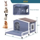 Large Wooden Dog House W Terrace Waterproof Roof Raised Floor Grey Pet Kennel