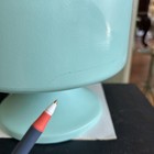 1950s B W Buenilum   Turquoise Blue Aluminum Footed Serving Dish Lid Mcm