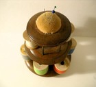 Antique 19th Century Sewing Thread Spool Holder Pin Cushion Caddy Treenware