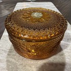 Vintage Tiara Indiana Amber Sandwich Glass Trinket Box W  Lid Or Powder Puff Jar