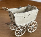 Antique Vintage Early Dolls House Pram Baby Carriage Miniature Tinplate Toy