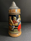 Vintage German Beer Stein  Pewter Lid     trinke Stets Mit Ma   Und Ziel     Tavern