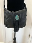 Handmade Black Leather Fringe Crossbody Bag Turquoise Concho Cherokee Nc Artist