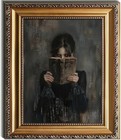 Vintage Gold Framed Wall Art - Moody Victorian Woman Reading Canvas Print  Antiq