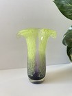 Vintage Teleflora Hand Blown Art Glass Vase With Petal Rim Green Cobalt Blue 8 