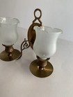 Vtg Brass Two-arm Candle Holder Wall Sconce Glass Votive Holders