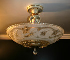 Antique 16  Frosted Glass Porcelier Semi Flush Original Ceiling Light Fixture