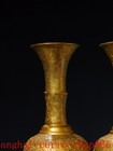 14 china Ancient Bronze Gilt Fushou Design Vase Bottle Zun Pot Statue A Pair