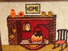 Vintage 1970s Cabin Fireplace Latch Hook Wall Tapestry Shag Rug Framed 36x28