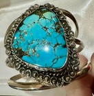 Premium Vintage Morenci Turquoise Sterling Silver Pyrite Navajo Signed Bracelet
